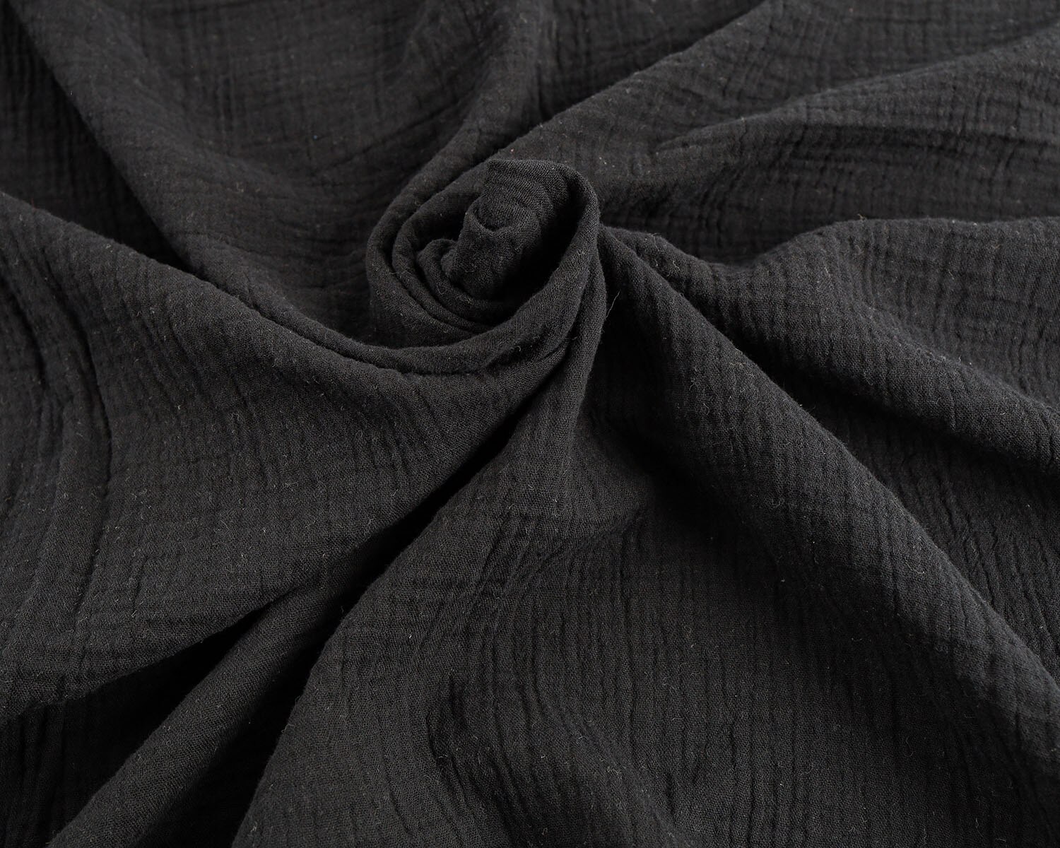2-Layered Gauze Soft Crinkle Cotton Muslin Fabric 135x50cm - Sold By The Half Meter: Black