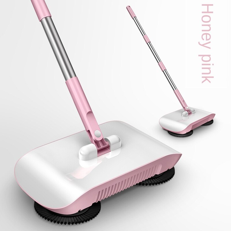 1pc Mop Sweeper 2-in-1 Cleaning Hand-Push Floor Cleaner Floor Sweeper Household Broom Floor Mop All-in-One Machine: pink with 2 cloth