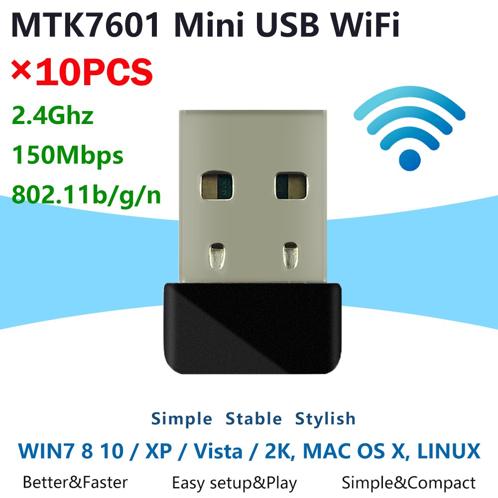 [10 sztuk] mini 7601 adapter WiFi MTK7601 żeton 150 mb/s IEEE 802.11b/g/n standardowy interfejs USB2.0 bezprzewodowy adapter USB WiFi