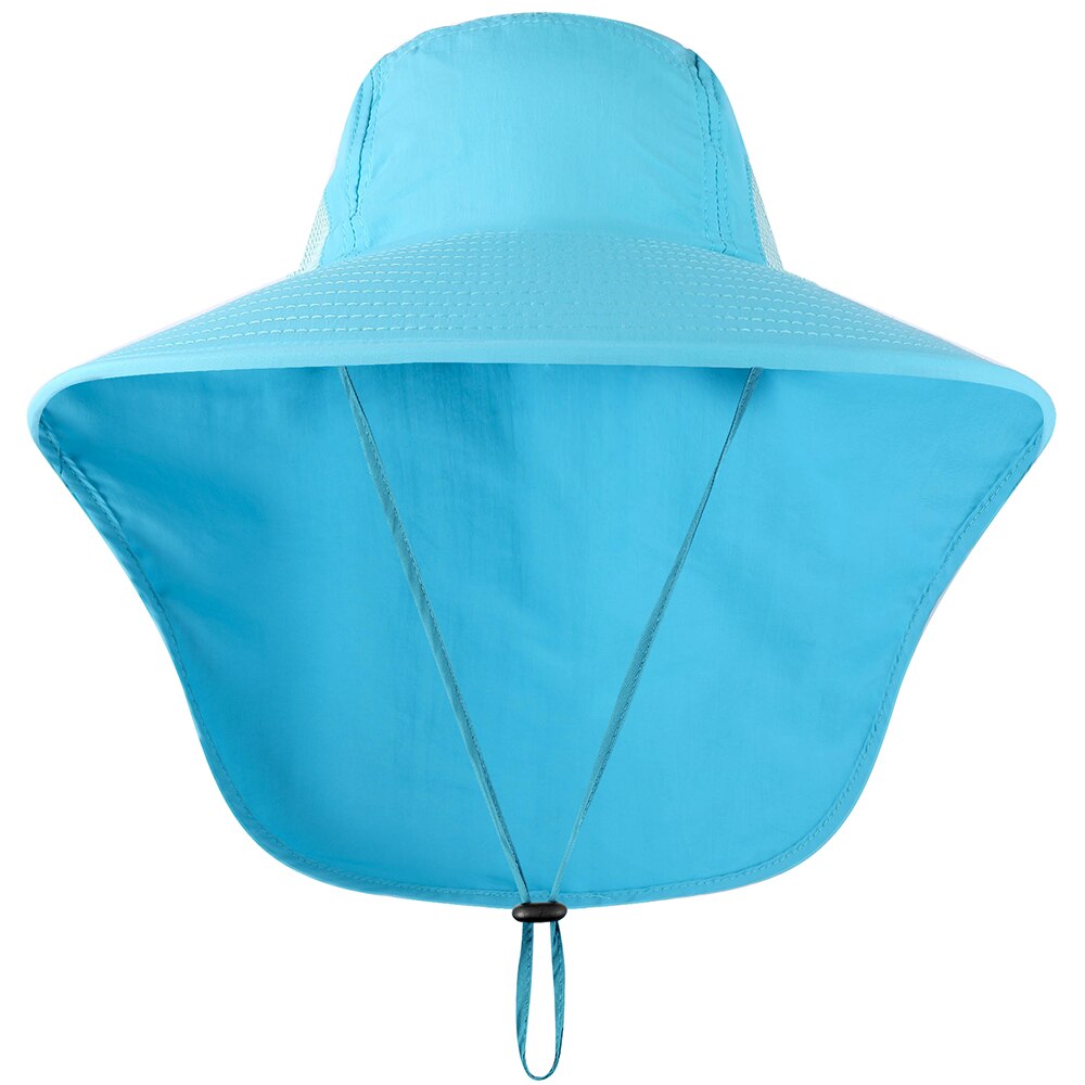 Outdoor UPF 50+ UV Protection Fishing Hat for Men Women Wide Brim with Neck Flap Side Mesh Camping Farming Beach Cycling Cap: Blue