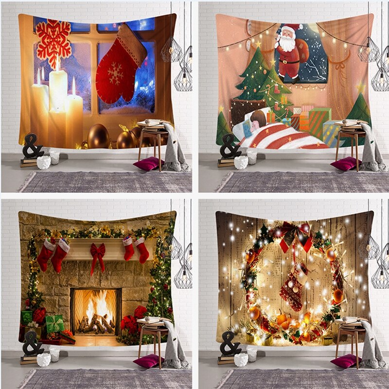 Noël vert arbre tapisserie maison tenture murale tissu de fond tissu de noël décoration de la maison couvre-lit mur tapis