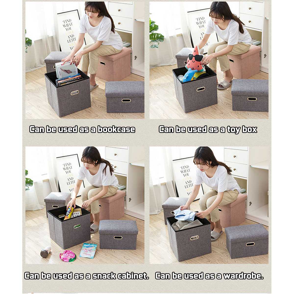 Household Portable Foldable Fabric Storage Stool Box Bench Small Sofa Multifunction Kid Chair Living Room Foot Stool 31x31x31cm