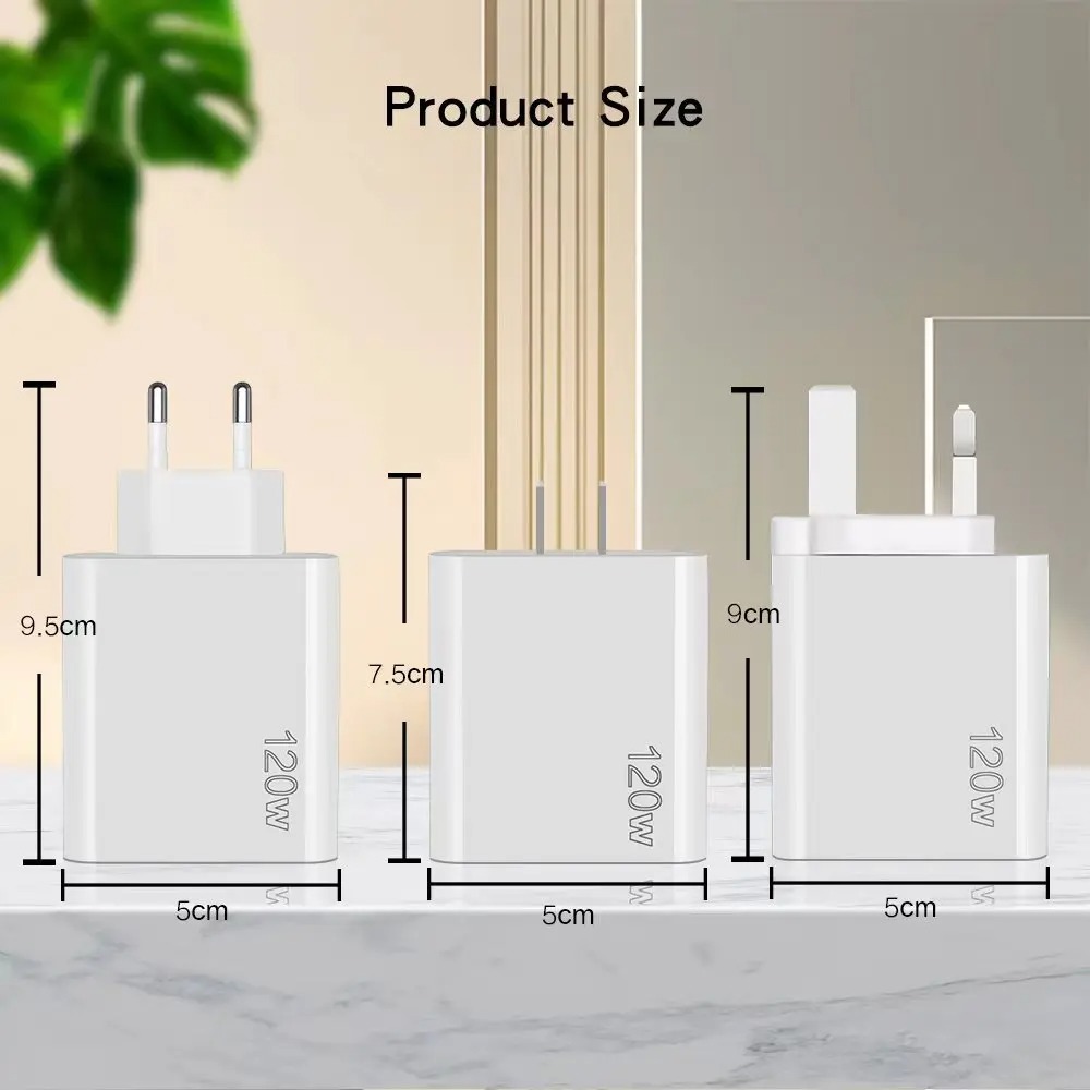 120W 5 Port USB Charger Type C QC 3.0 Fast Charging Mobile Phone Wall Adapter EU/US/UK Plug for iPhone 15 Samsung Xiaomi Huawei
