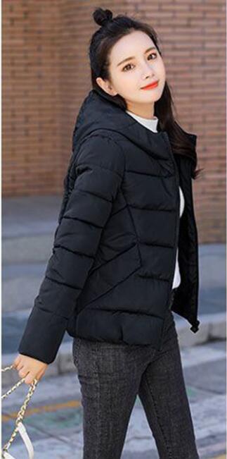 Goedkope klassieke dames winterjas, katoenen jas, zachte waterdichte dames winterjas van katoen met capuchon.: Zwart / Ik