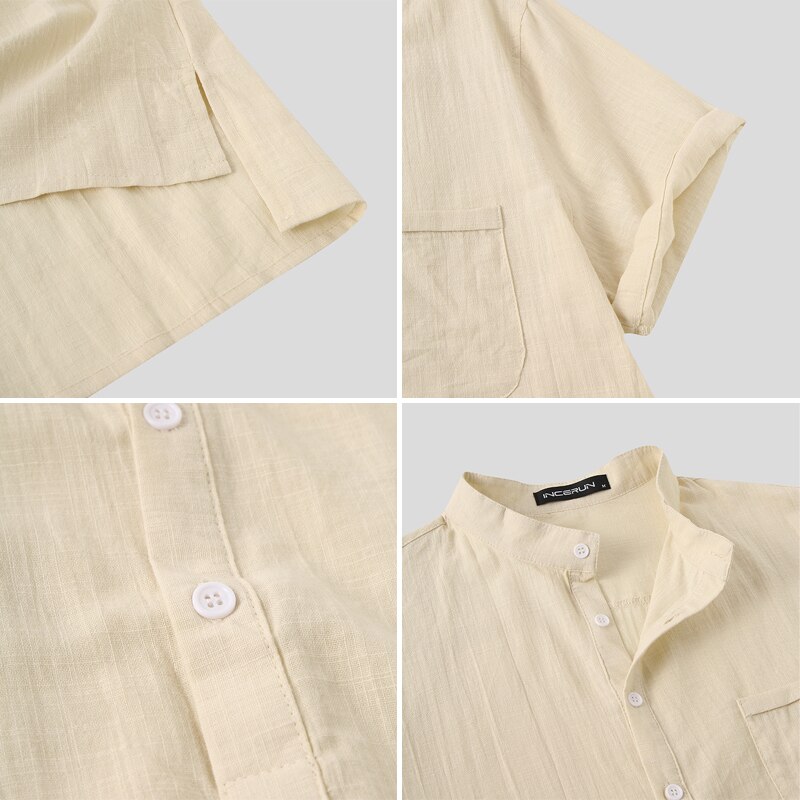 Incerun sommer fritidsskjorter for menn kortermede v-hals basic bluse casual løse tynne topper menn pluss størrelse s -3xl