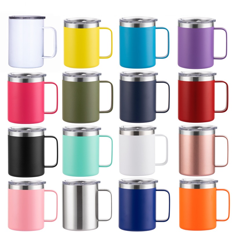 Nueva taza de café de acero inoxidable de doble pared, taza de té de 12oz y 16oz, 350ml, 450ml, termo aislado, tazas al vacío con mango