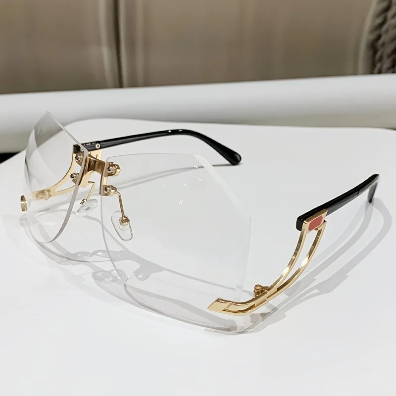Ochelari de soare neregulați fără rame, lentile oceanice gradient șic, nuanțe, ochelari de soare eleganți și la modă, cu picioare scobite: Clar