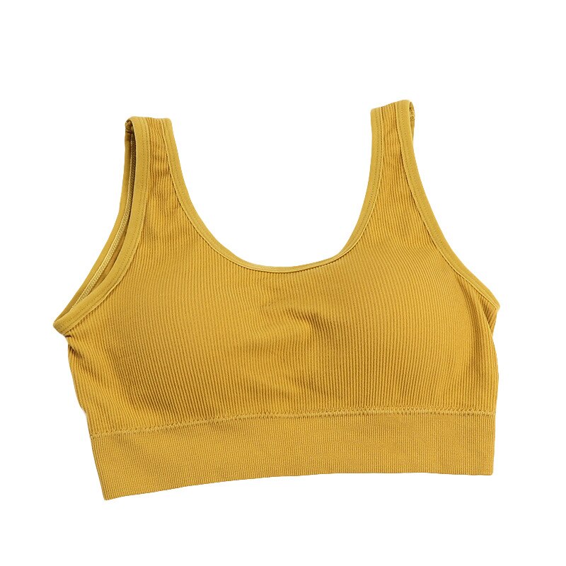 Simple Thread Women's Bras Soft Elasticity Bralette No Rims Fitness Push Up Seamless Bra: yellow