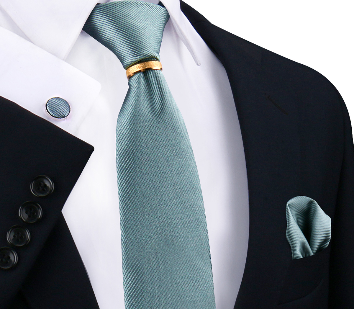 Conjunto de gravatas de seda sólida de luxo para homens gravata lenço abotoaduras com anel de metal dourado broche terno festa de casamento acessórios masculinos: Prateado