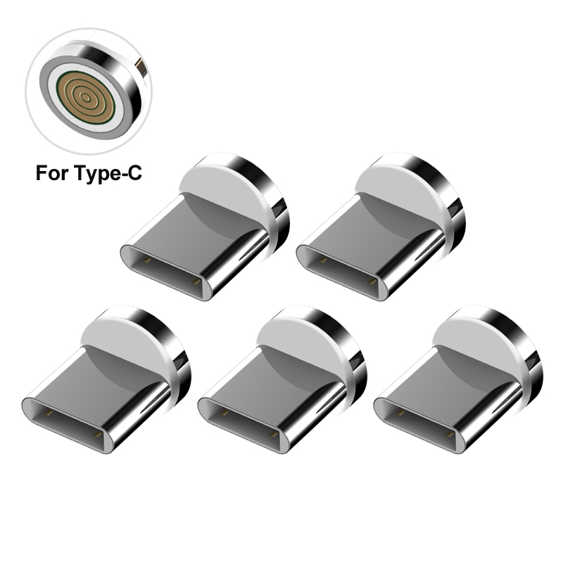 Punte del connettore dell'adattatore del cavo di ricarica magnetico Testa per tipo C Micro USB iPhone 3A Ricarica rapida 5 pezzi Spine non cavo: WHITE
