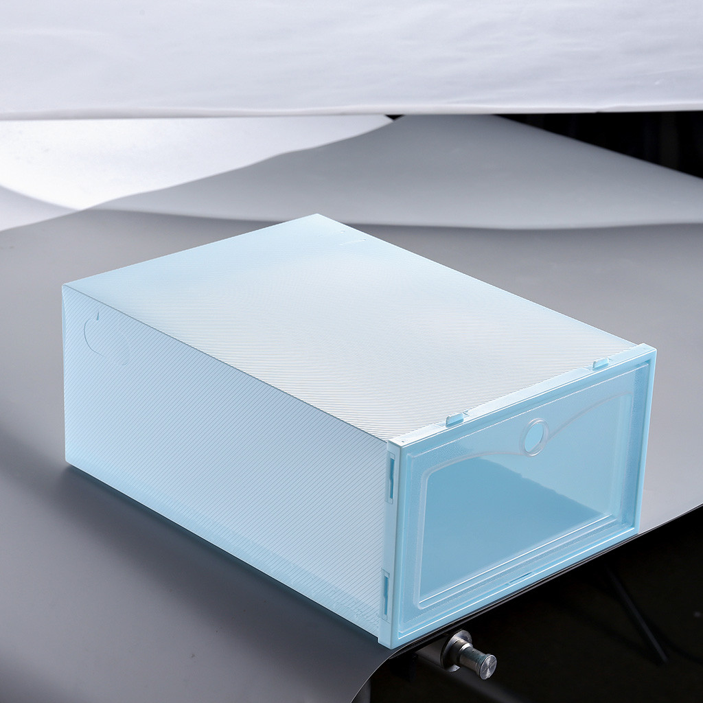 1stackable Transparent Shoe Box Dustproof Storage Box Can Be Superimposed Combination Shoe Cabinet Clamshell Shoe Organizer#P30: Blue   L