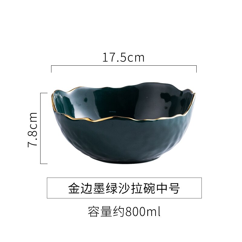 Emerald Green Keramische Goud Inlay Salade Fruitschaal Creatieve Snack Candy Biscuit Soep Westerse Voedsel Instant Noedels Kom Onregelmatige: Gold Inlay bowl   M