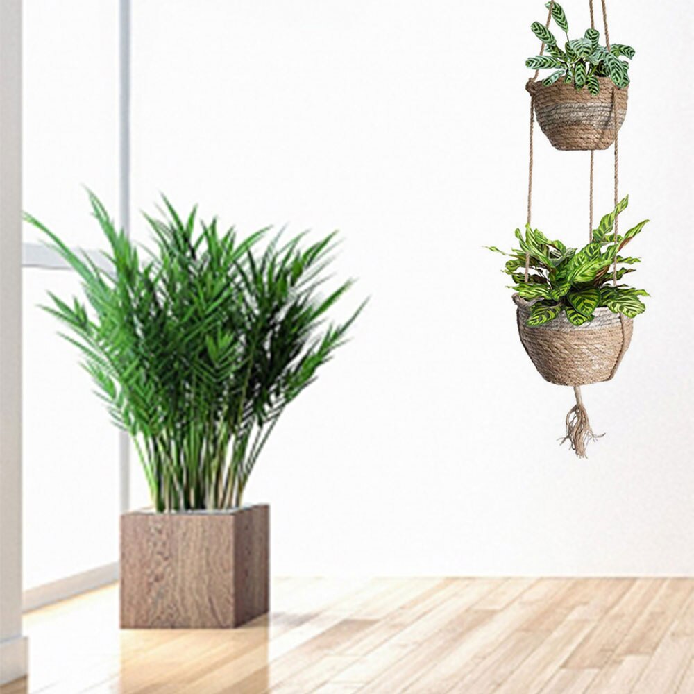 Nordic Hanging Plant Pot Plants Hanger Cotton Rope Hanging Natural Seagrass Flower Planting Basket Basket Holder Garden Decor
