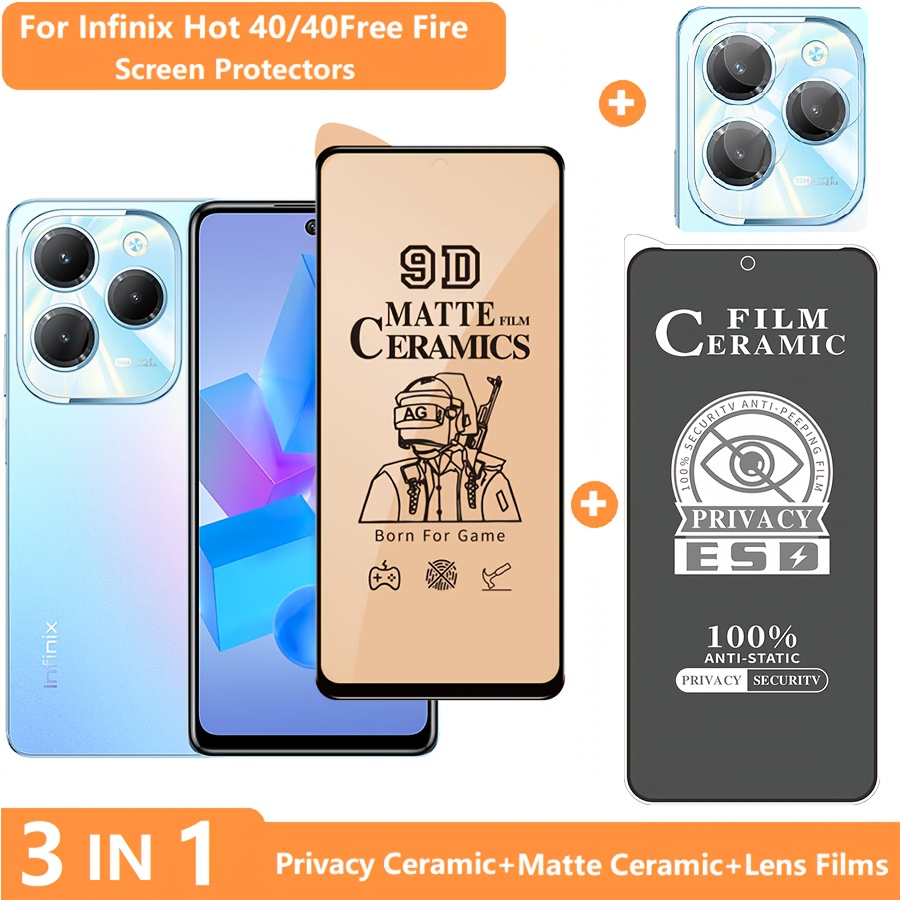 3 in 1 for Infinix 40 / 40Pro Screen Protector 40i Tempered Glass Privacy Film + Soft Ceramic Matte Film +Lens Films