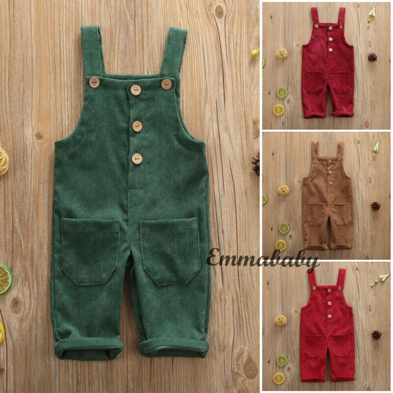 1-5 Years Kids Toddler Baby Boys Girls Overalls Winter Warm Pants Solid Color Corduroy Bib Pants