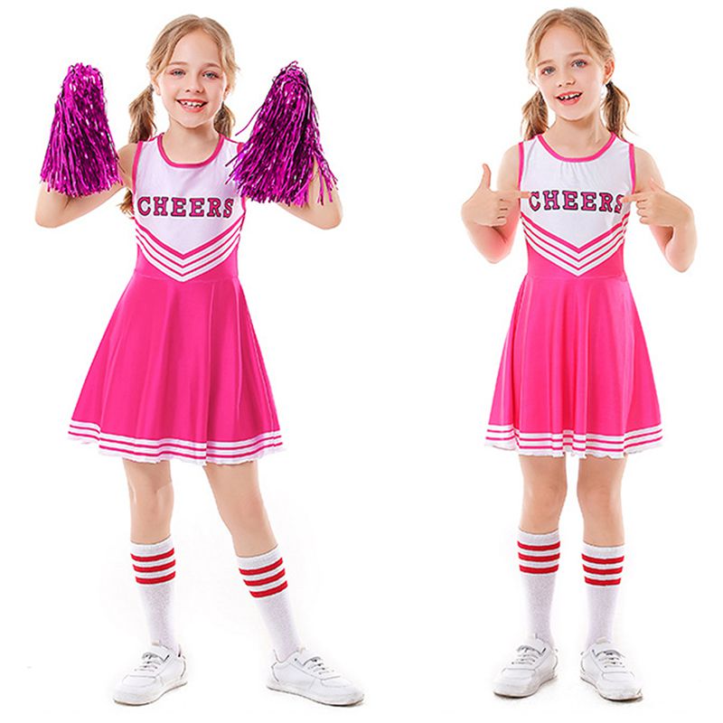 Children Cheerleader Costume School Girl Outfits Fancy Dress Cheer Leader Uniform Team Sports Uniforms Belly Button Tight Skirt