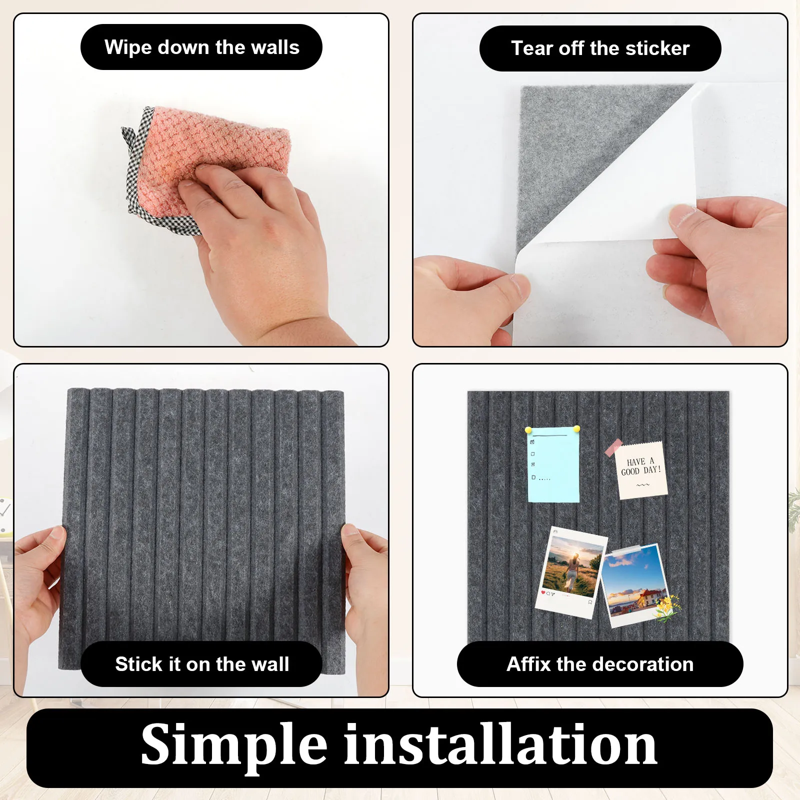 12 Stuks Vilt Bulletin Board Zelfklevende Vilt Kurk Board Tegels 11.8×11.8 inch Muur Decoratieve Pin Board Opvouwbare Foto Board
