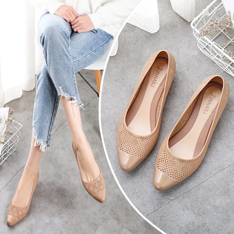 Vrouwen Sandalen Mesh Dames Pompen Vrouwen Schoenen Ademende Slip Vrouwelijke Lage Hakken Hollow Out Zomer Sandalen Pu Mode