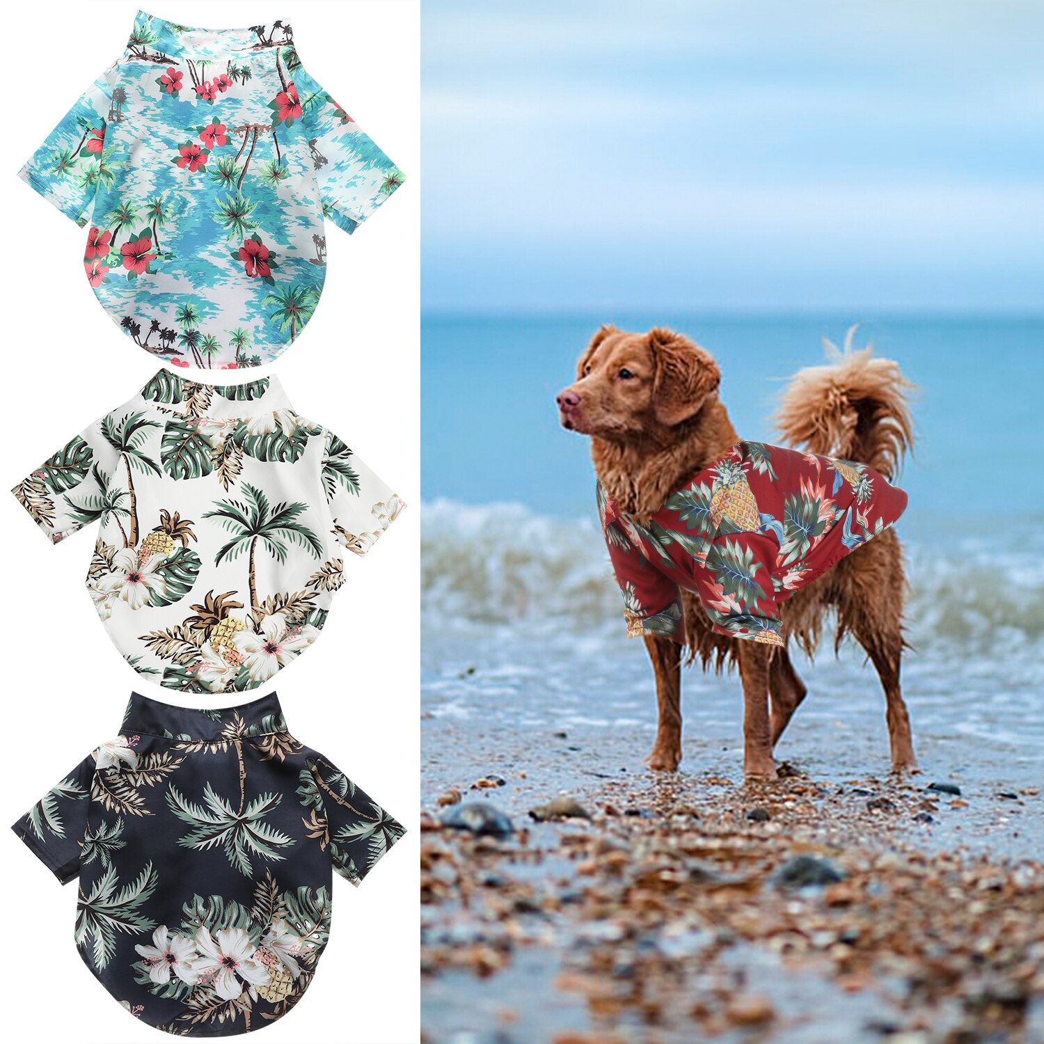 4 unids/set Ropa Estilo Hawaiano perro camisetas de Polo Hawaiano ropa para mascotas ropa de playa estampado de palmeras camisa de verano para mascotas