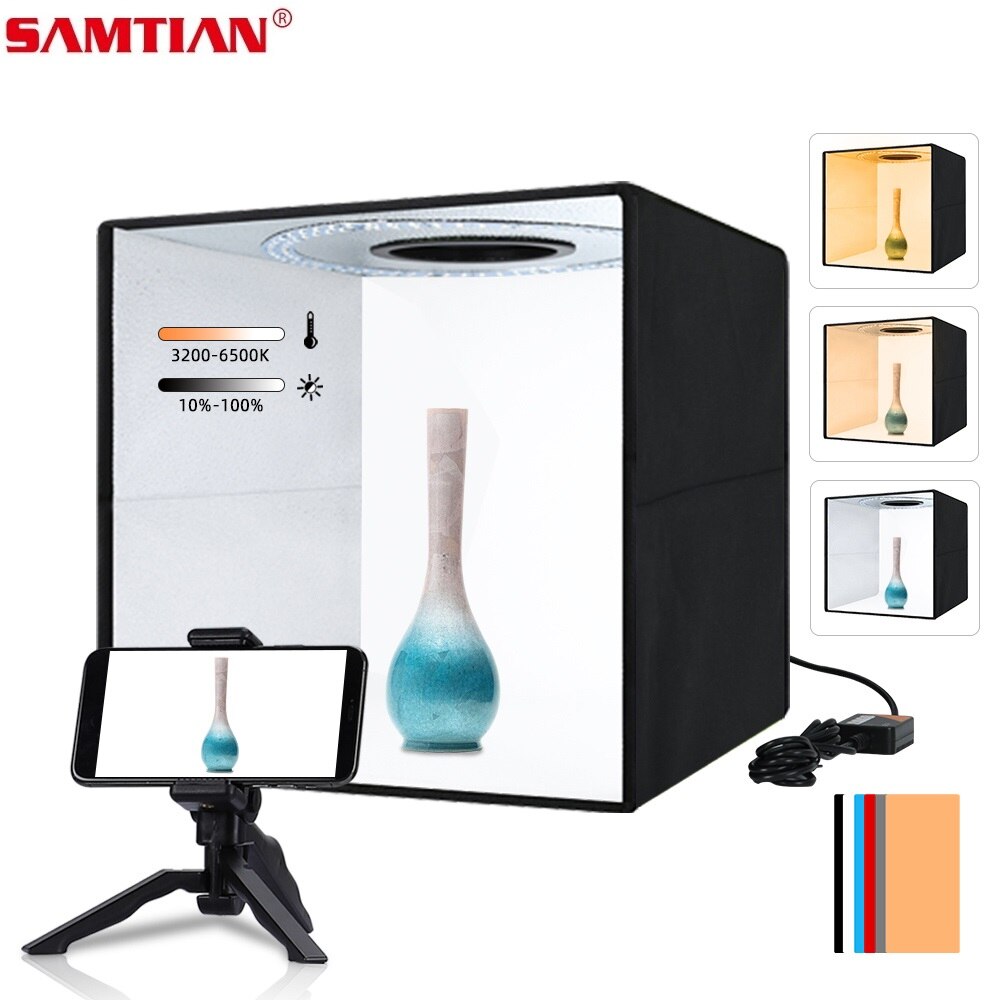 SAMTIAN Light Box Foldable Softbox 30*30 cm LED Photo box Dimmable With 6 Colors Backdrop Photography Studio Shooting Tent Box
