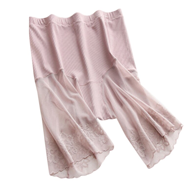 Pantalones cortos de seguridad para mujer, Shorts sexys de encaje, antirozaduras, hasta el muslo, talla grande: Pale Pinkish Gray / Large Size