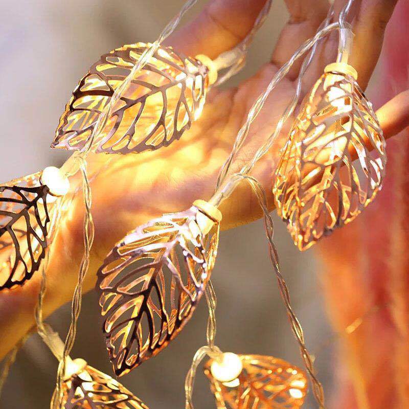 Muslim Iron Gold Leaves String Lights 10 Led Wedding Christmas Birthday Room Courtyard Decorative LED Light Party Lights: Gold leave