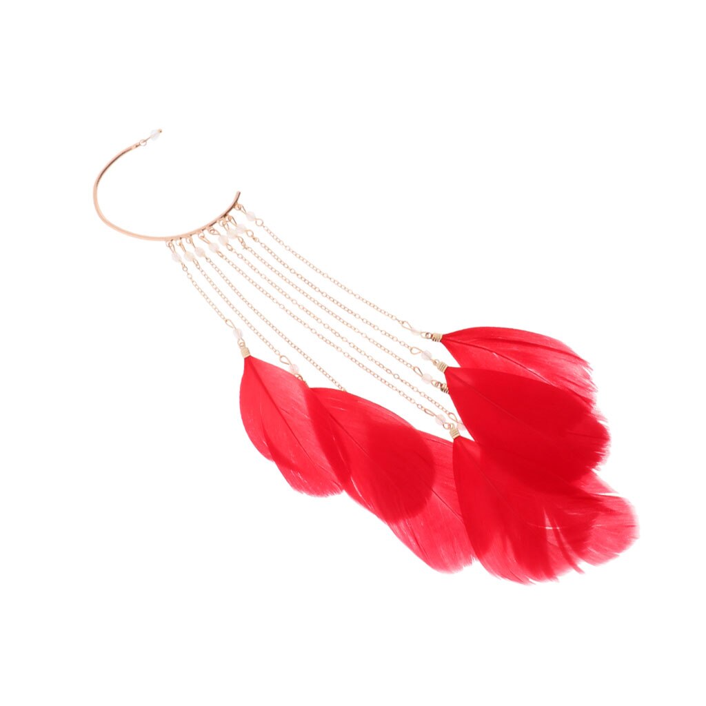 Oreille chenille grimpeur bohême plume perlée longue gland balancent goutte manchette boucles d'oreilles