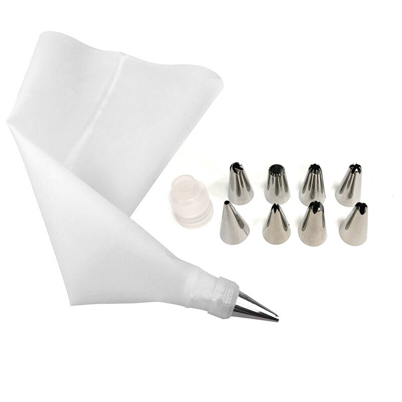 16 stuks siliconen glazuur spuitzak, 14 stuks roestvrijstalen spuitmondjes, doe-het-zelf taartdecoratietips, keukenaccessoires: 10 stuks wit