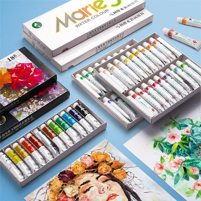 Marley Watercolor Gouache Pigment Set for Beginners Non-Toxic Washable 12/18/24/36 Colors Tubular Child Student Paint 12ml