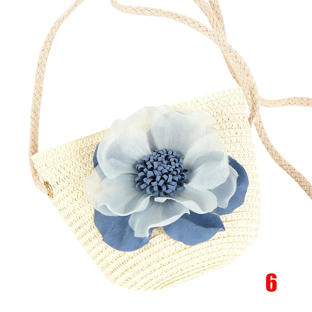 Women Girls Straw Sun Hat + Cute Flower Straw Shoulder Bag Set Summer Beach Kit -B5: 6