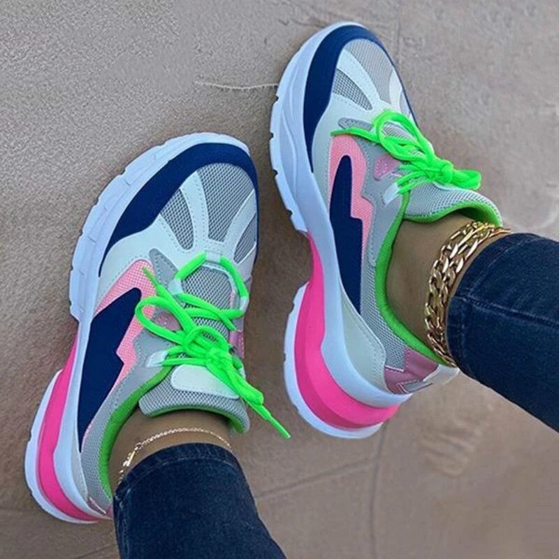Gemengde Kleuren Dames Platte Platform Lace Up Schoenen Vrouwen Casual Flats Lente Herfst Sneakers Big Size 43 Brand
