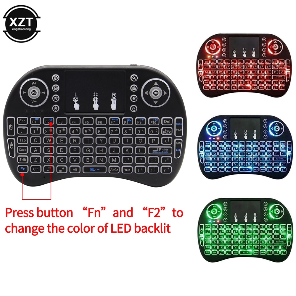 Miniteclado I8 retroiluminado, 2,4G, con Control remoto, inglés, ruso, Air Mouse, inalámbrico, para ordenador portátil, TV BOX, Touchpad, USB