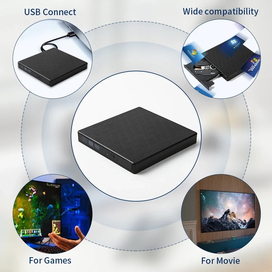 Unità DVD esterna USB 3.0 Tipo-C Lettore DVD portatile USB C Unità CD-RW esterna Lettore masterizzatore DVD-ROM per laptop PC desktop