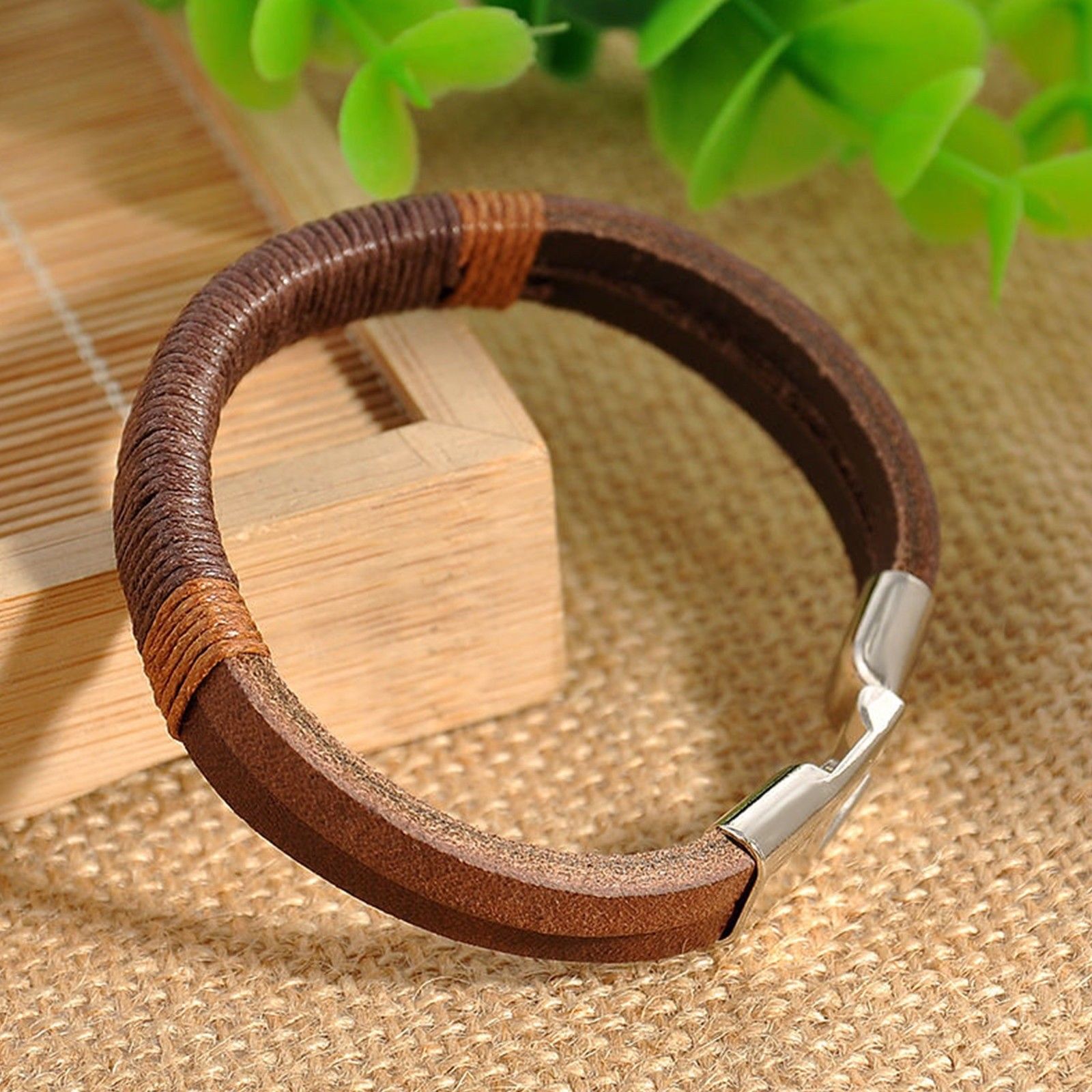 Men's Braided Leather Bracelet Vintage Charm Bangle Wristband Jewelry Retro Bangles