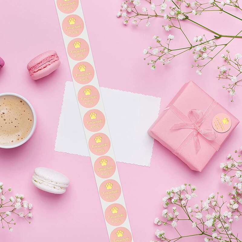 1500 Pcs Ronde Kraft Poten Print Bedankt Etiketten Stickers, Hond Claw Print Labels, Voor Afdichting En Decoratie