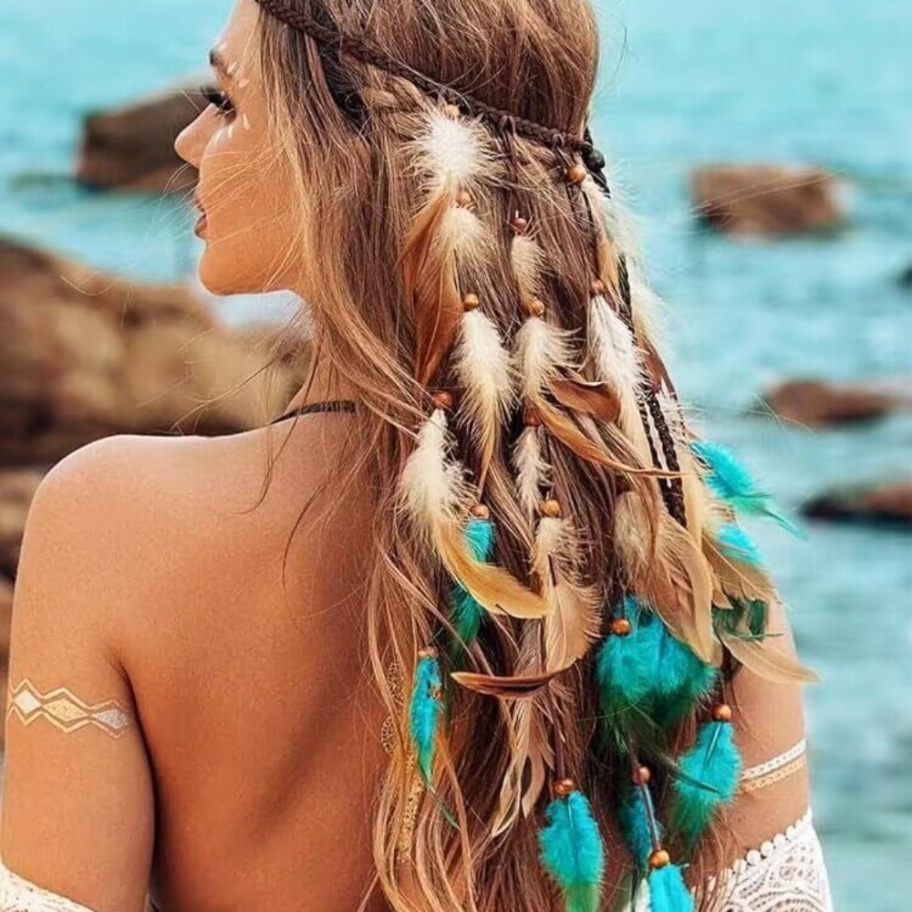 Tassel Feather Headband Adjustable Beaded Boho Style Headdress Ethnic Costume Rainbow Indian Headband Carnival