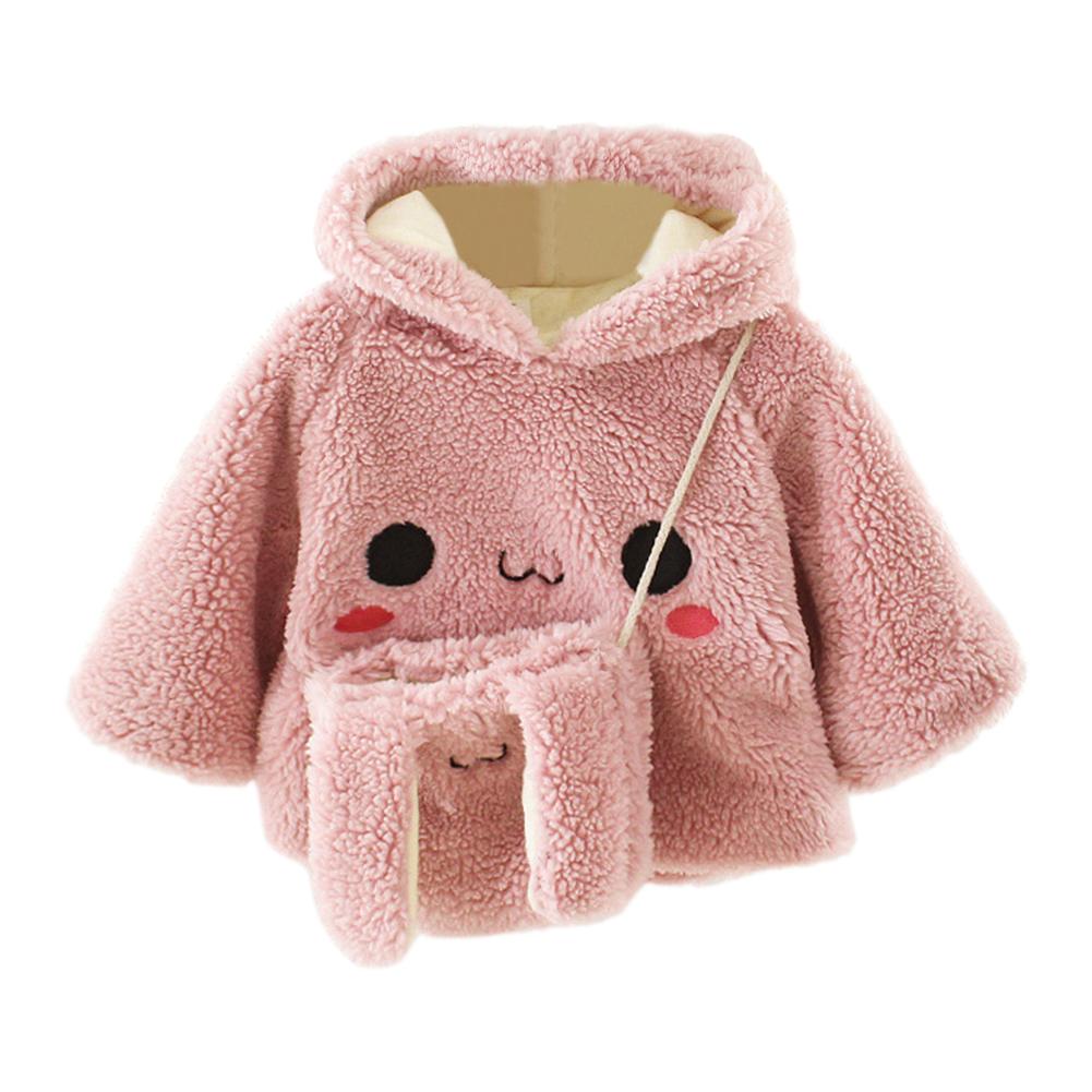 Sweat à capuche en coton pour bébé fille, sweat-shirt à manches longues, vêtements brodés mignons, polaire épais avec sac à bandoulière: Pink A / 24M