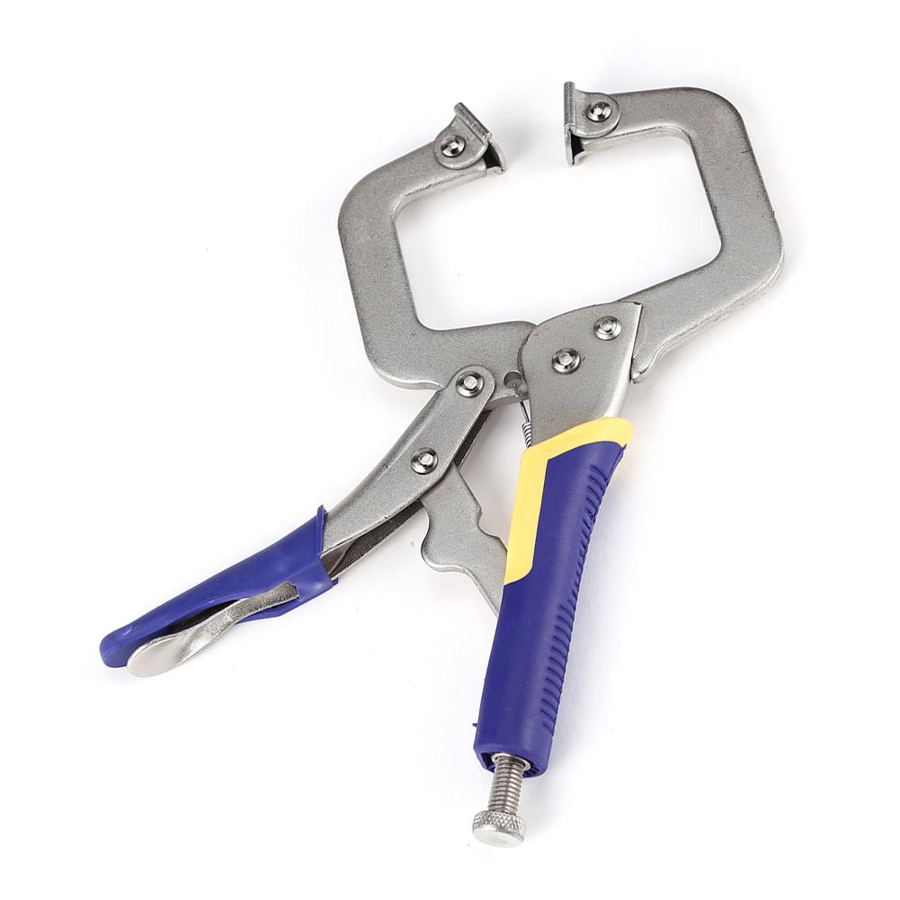 Multi-functional C-type Flat Locking Grip Vise Pliers Carbon Steel Welding Quick Fixing Locking C Clamp Pliers Round Wood Tenon: Blue 9in