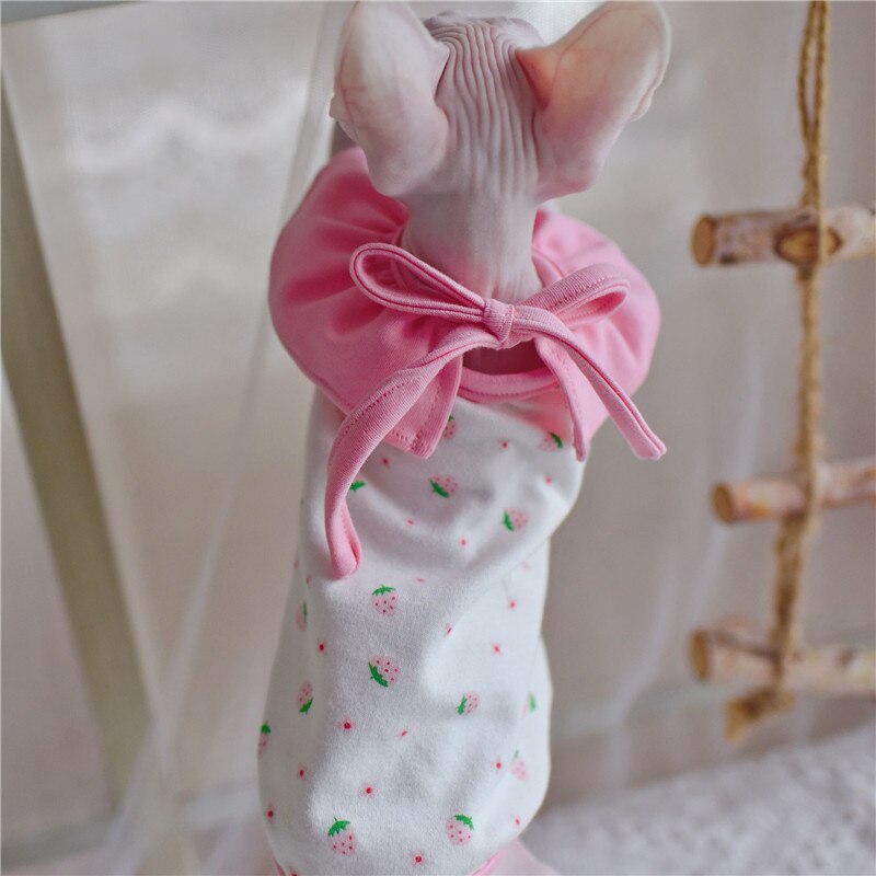 Sphynx gatto vestito fiore carino fragola maniche a sbuffo abiti per gatti senza peli vestiti per gatti gonna senza maniche sottile estiva