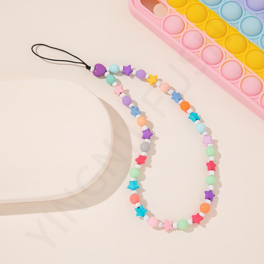 Mobile Phone Pendant Phone Charm Acrylic Bead Heart Beaded Mobile Phone Straps Mobile Phone Chain Cell Phone Lanyard: star-colorful