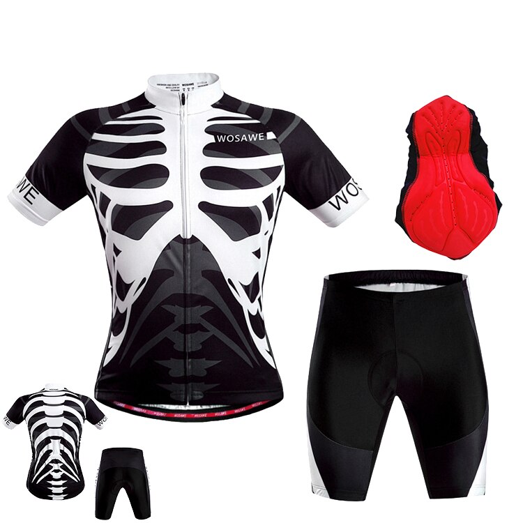 Wosawe motorcykel t-shirts shorts skelet mountainbike cykel ridning kortærmet dragt cykel cykelsæt mtb silikone mat shorts