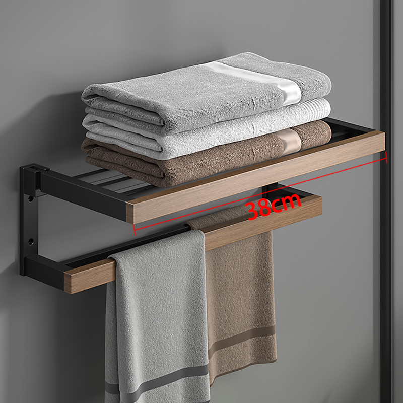 Estante de accesorios para el baño, accesorios de baño de madera negra, toallero montado en la pared, toallero, escobilla de baño, ganchos para toallas, soporte de papel