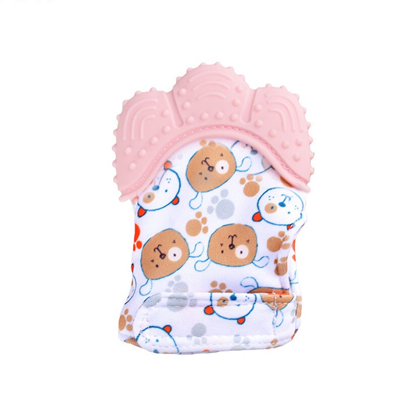 Baby Silicone Teether Gloves Animal Palm Bite Chew Training Toys Squeaky Grind Baby Teething Protect Anti-bite Gloves BPA Free: pink cartoon