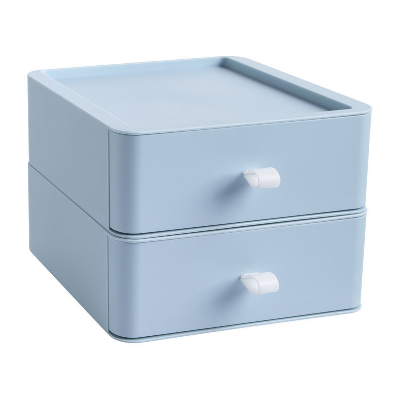 Multifunktions Schreibtisch Organizer Schublade machen-hoch Lagerung Kasten Stapelbar Schmuck Behälter Große Kapazität Büro Lagerung fallen Kasten: 2 Schichten Blau