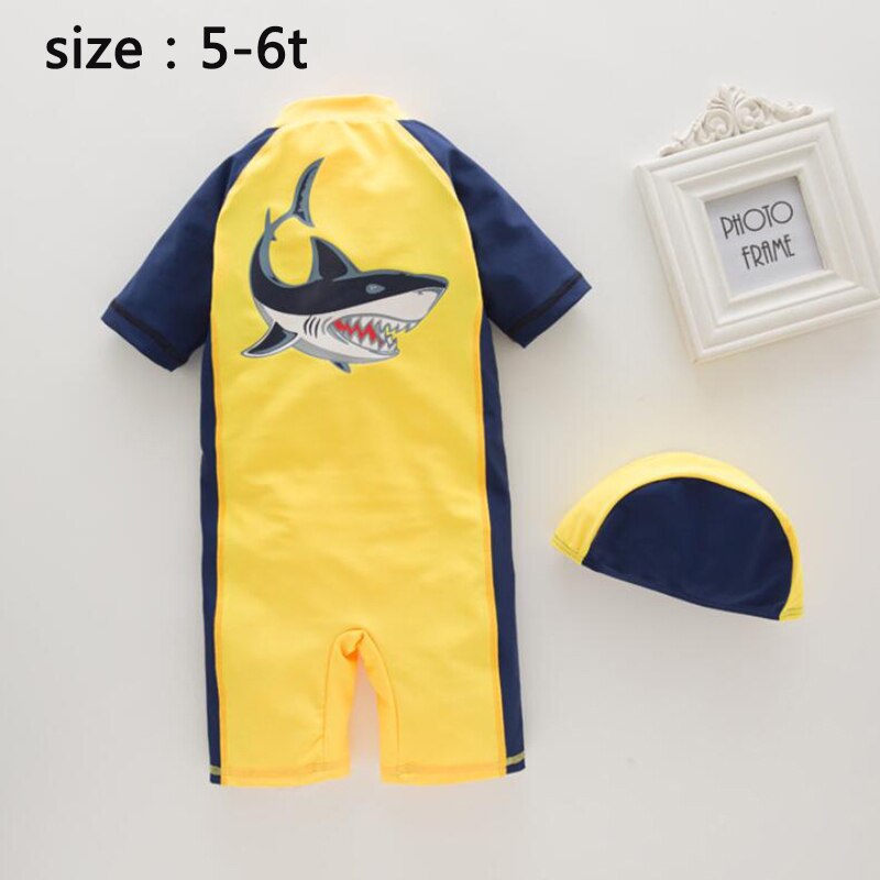 Roupa de banho de manga curta para meninos, roupa de banho casual infantil com design de tubarão, 2 a 7 anos: size 5-6t