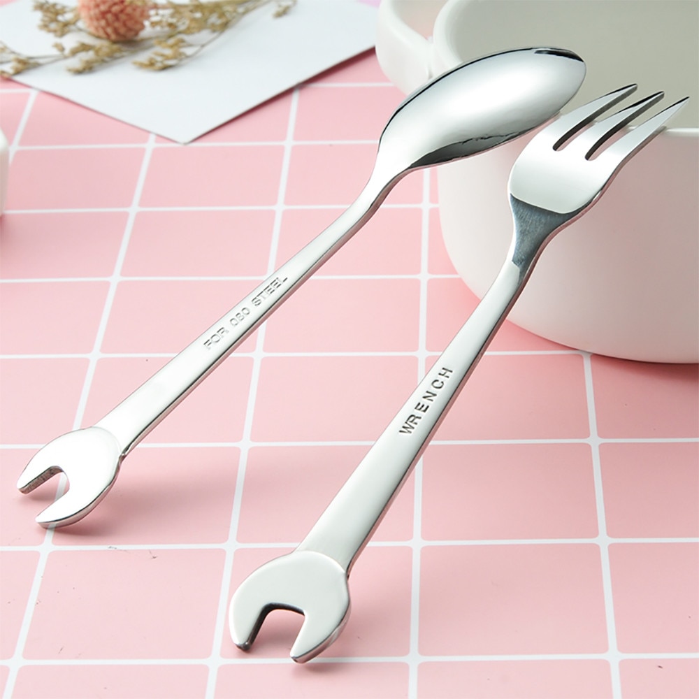 Creatieve Wrench Shape Thee Vork Roestvrij Staal Diner Lepel Koffie Bestek Set Servies Familie Camping Keuken Accessoires