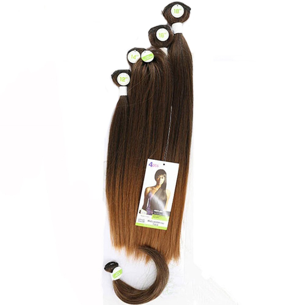 Yaki Straight Hair Bundles With Closure For Women X-TRESS Natural Black Synthetic Hair Weave Extensions 4 Bundles/Pack 12-18inch: T1B30