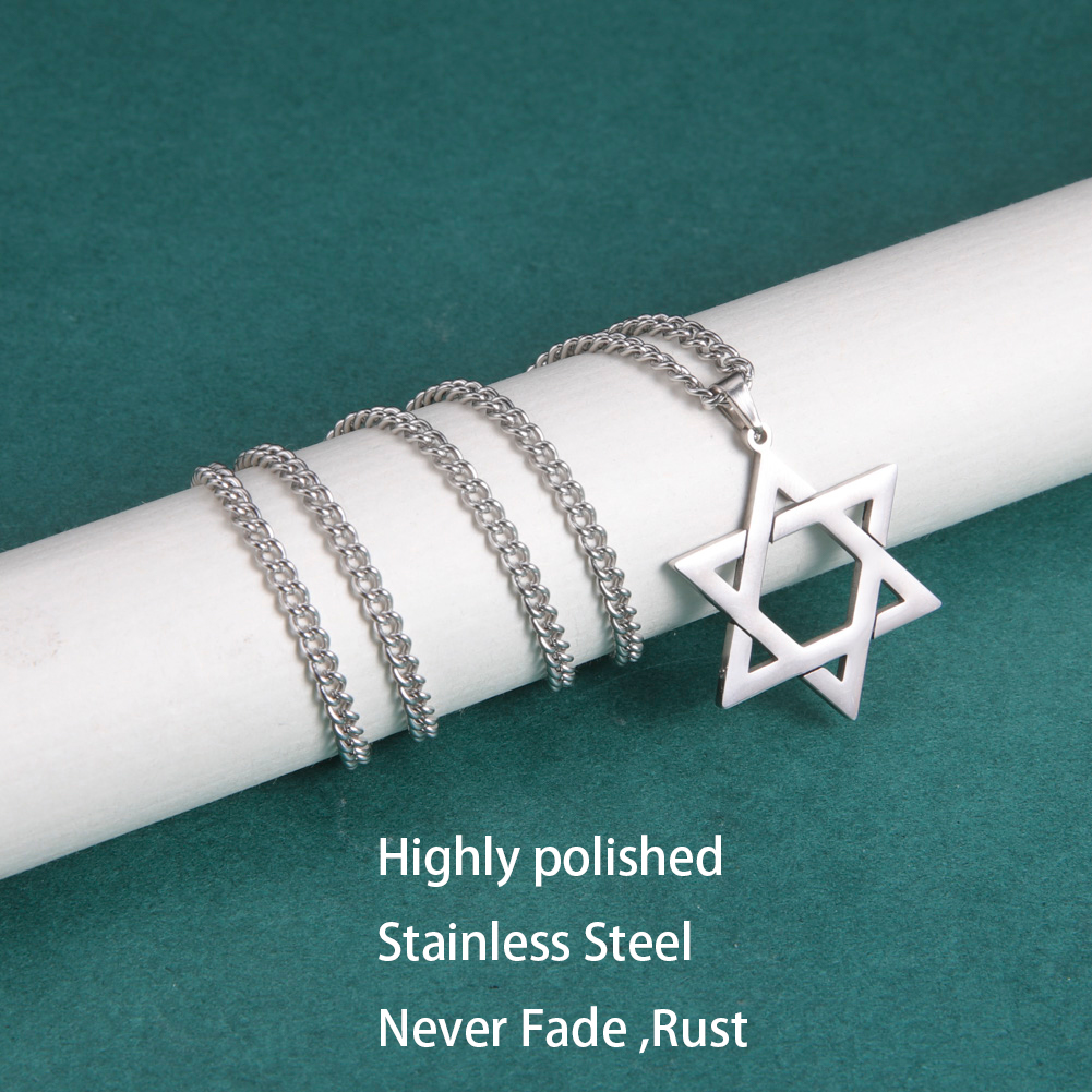Män kvinnor trendiga magen david star hänge halsband israel judisk rostfritt stål kedja star of david cross charm choker smycken
