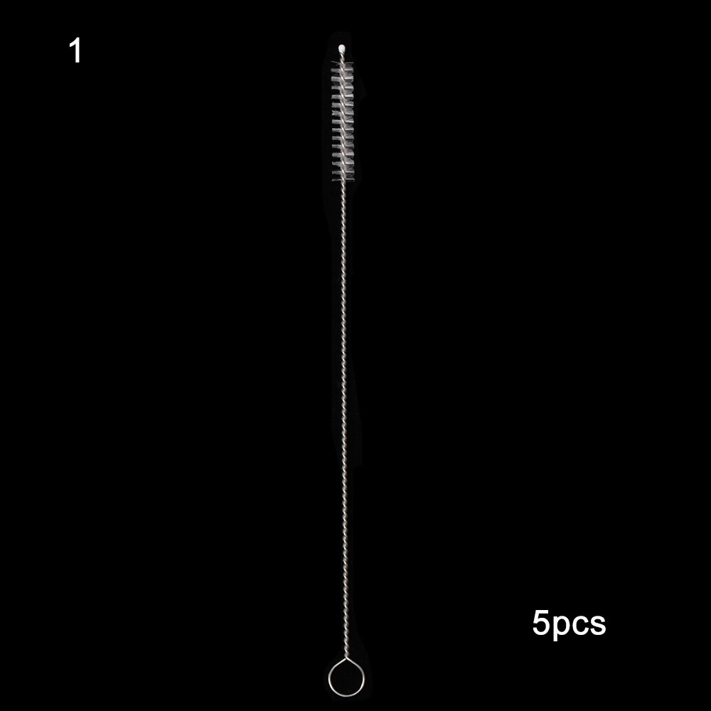 5 stks/set Herbruikbare Stro Schoonmaak Borstels Roestvrij Staal Zacht Haar Fles Borstel Handvat Spiraal Melk Fles Borstel Schoonmaak Tool: 01