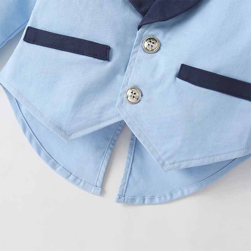 Baby Boys Formal Suits Birthday Wedding Party Dress Set for Gentleman Tuxedo jacket+Bow Tie Jumpsuit 2Pcs Performance Clothes